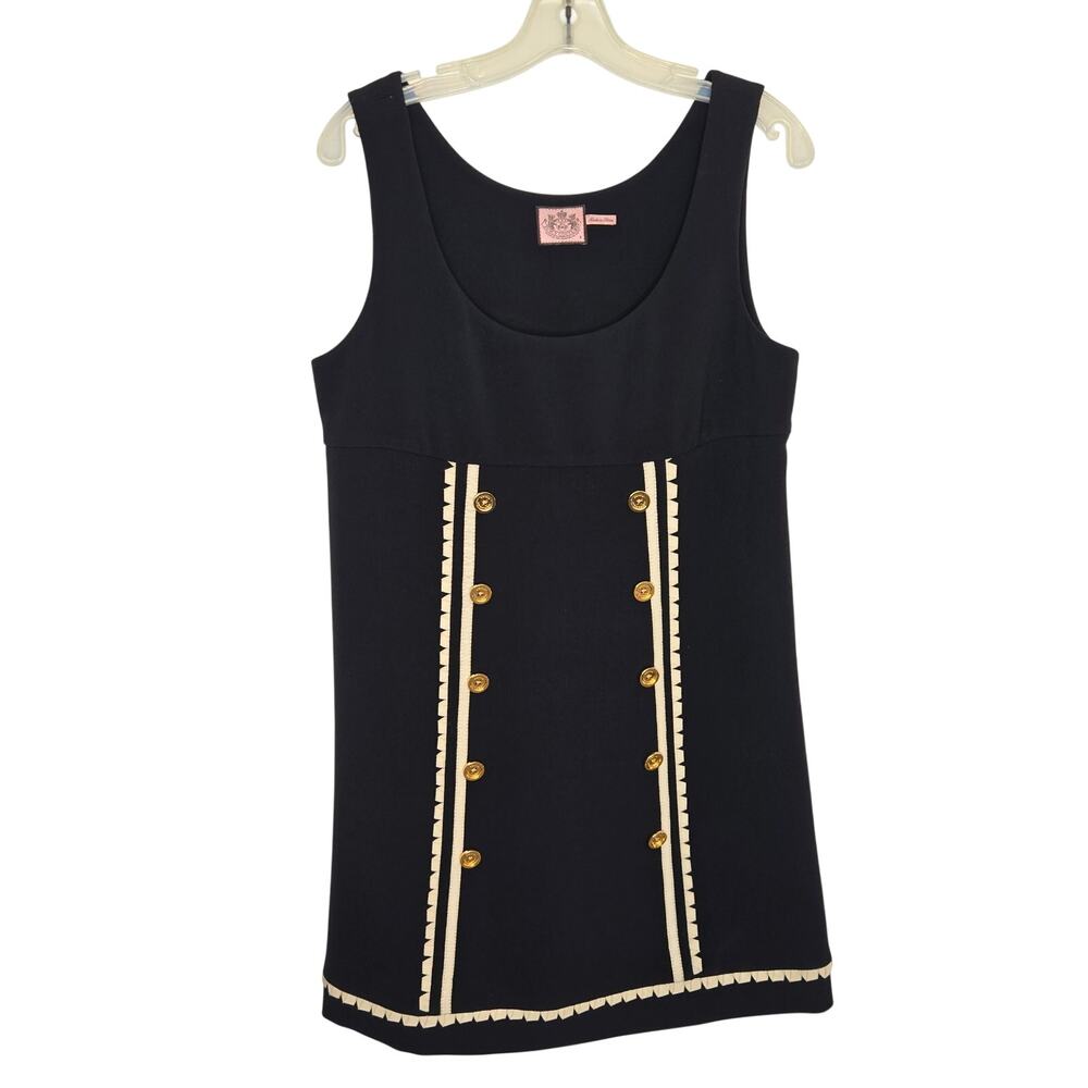 Juicy Couture Women Babydoll Twee Shift Dress Mod Preppy A-Line Black Buttons 8
